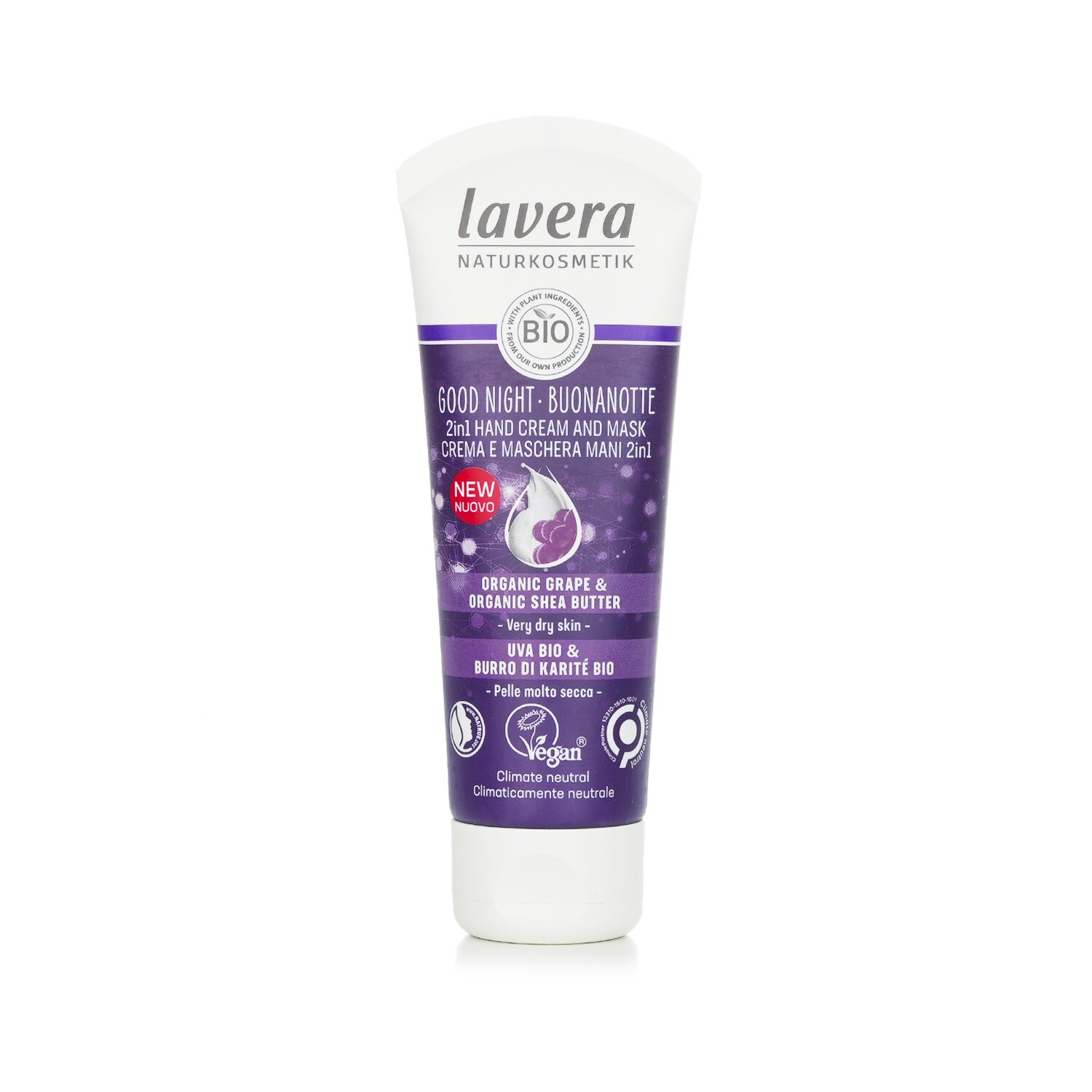 萊唯德 Lavera - 晚安 2 合 1 護手霜和麵膜和有機葡萄和有機乳木果油 - 適用於非常乾燥的皮膚