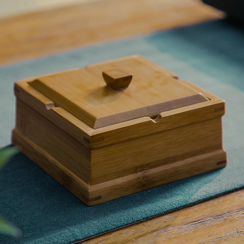 煙灰缸 茶具灰缸煙灰缸竹子茶盒蓋子帶蓋缸實木大號實木復古創意高檔包郵-快速出貨