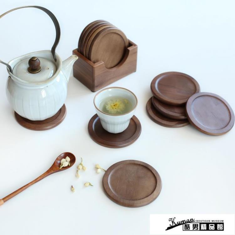 木質杯墊 川島屋日式黑胡桃木杯墊木質茶道茶杯墊託玻璃杯子墊咖啡杯隔熱墊【尾牙特惠】