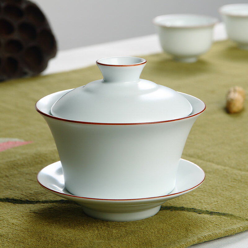 相邦手工白瓷 泡茶茶碗 陶瓷 功夫茶具套裝大號三才敬茶蓋碗茶杯