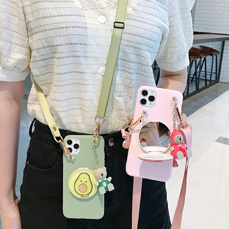 牛油果補妝鏡子opporeno6pro+手機殼findx3女款5k網紅7se全包r17防摔ace斜挎r15可背2z掛繩k9s矽膠軟k7x支架4