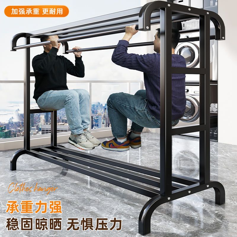 限時減免！免運 掛衣架 晾衣架 衣帽架 晾衣桿 落地臥室陽臺晾衣架家用簡易移動雙桿加厚加粗衣服衣帽架子 特價出 八折下殺 可開發票