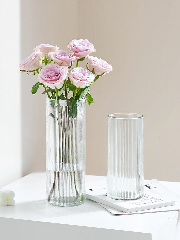 【滿299出貨】ins風高級感冰川直筒花瓶擺件玻璃透明簡約水培富貴竹客廳裝飾品