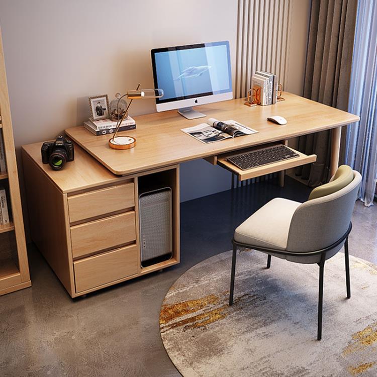 實木電腦桌家用台式辦公桌書桌書櫃一體現代簡約臥室寫字桌子輕奢 全館免運