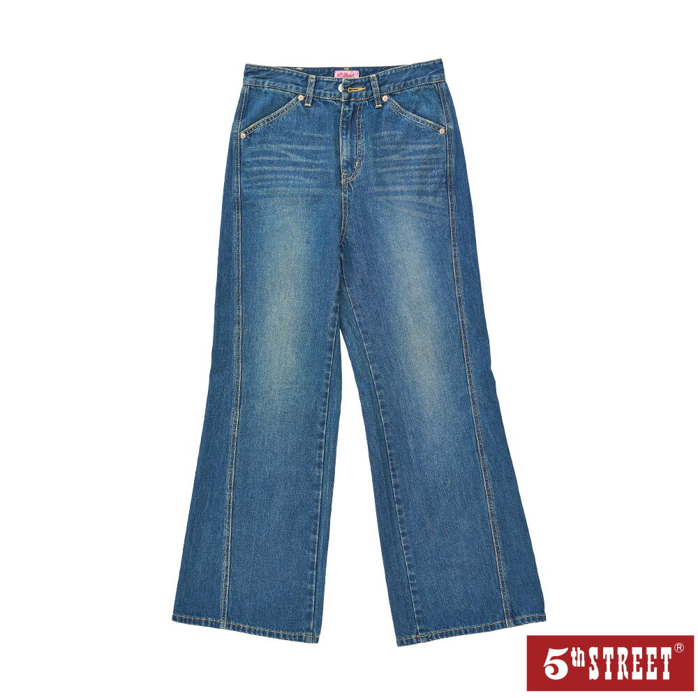 女裝 長褲 牛仔褲 微靴型褲 單寧 寬褲 深藍 (917171) 【5th STREET】【APP下單享4%回饋】