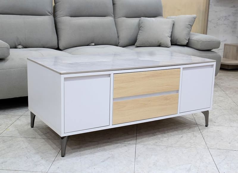 【歐風別館】諾曼白色岩板茶几【基隆至台中免運費】