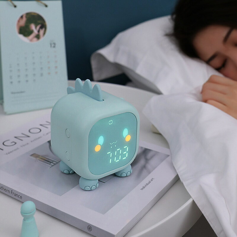 新款趣味龍鬧鐘usb語音報時卡通矽膠燈臥室led小夜燈智慧鬧鐘