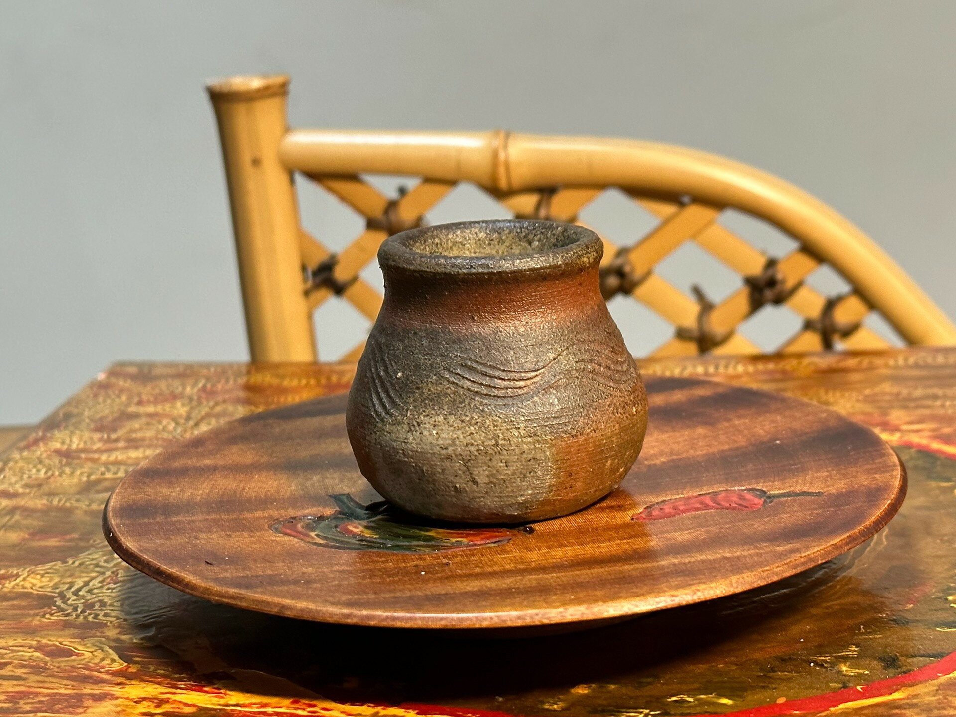 日本中古迴流老備前胡麻火彩漂亮迷你小罐花器花瓶