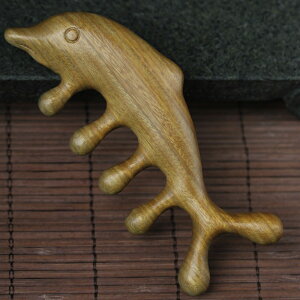 海豚按摩梳綠檀木頭部經絡梳大齒寬齒檀香木梳子實木發梳工藝禮品