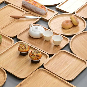 天然竹質托盤創意披薩竹木茶盤日式長方形家用蛋糕竹水杯盤子竹製