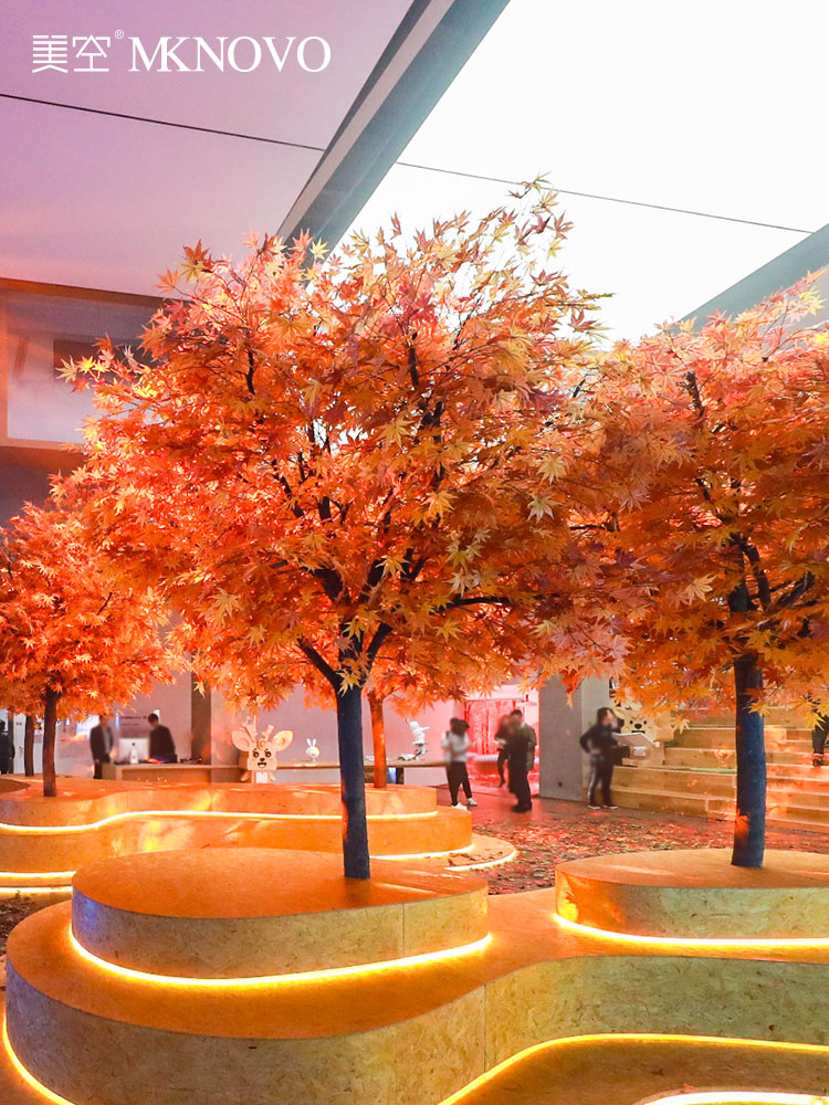 美空模擬紅色楓葉樹室內大型落地裝飾日式秋色許願樹酒店客廳大堂