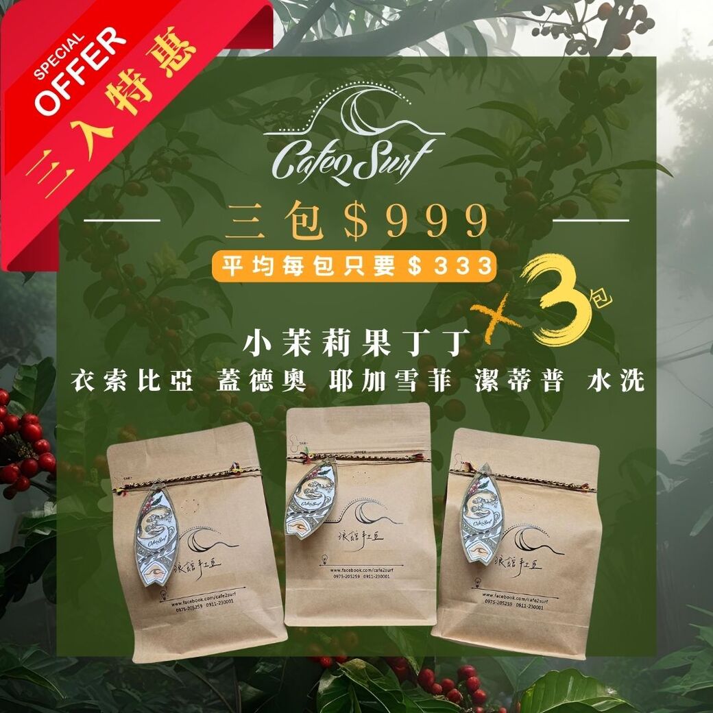 3入組｜小茉莉果丁丁 衣索比亞 耶加雪菲 潔蒂普 水洗 ﹙三包半磅裝﹚︱淺烘焙