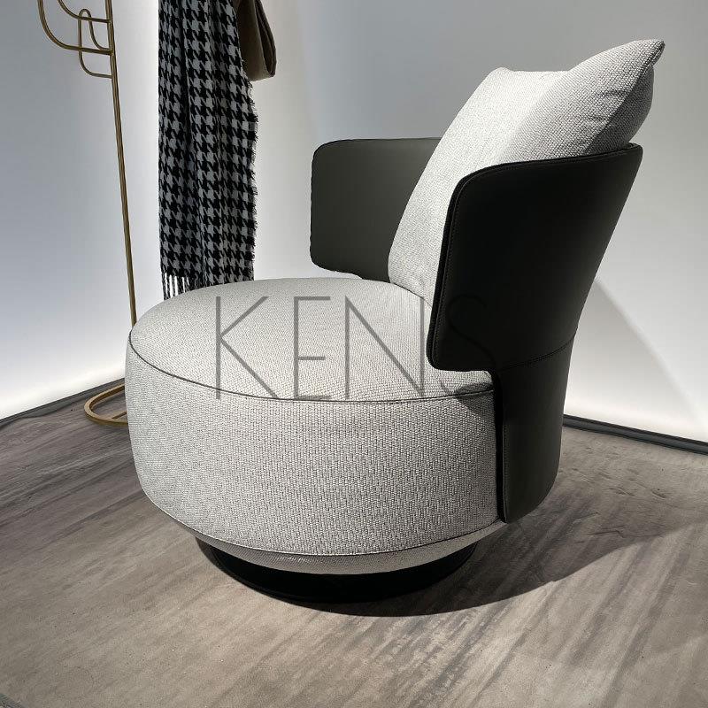 【KENS】沙發 沙發椅 意式輕奢真皮休閑椅簡約現代設計師旋轉單椅客廳北歐單人椅子沙發