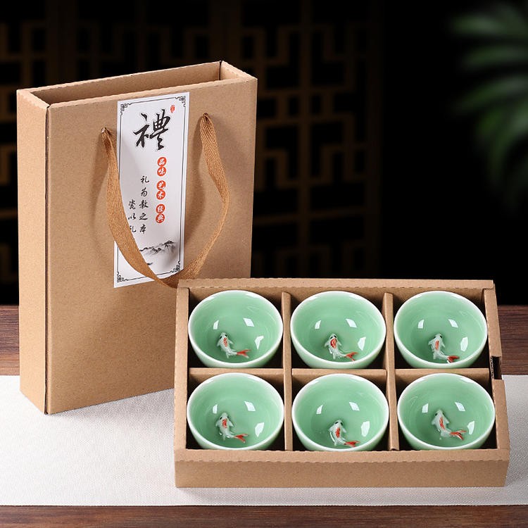 禮盒6只裝功夫小茶杯子陶瓷品茗杯茶盞杯建盞玲瓏鏤空天目盞窯變