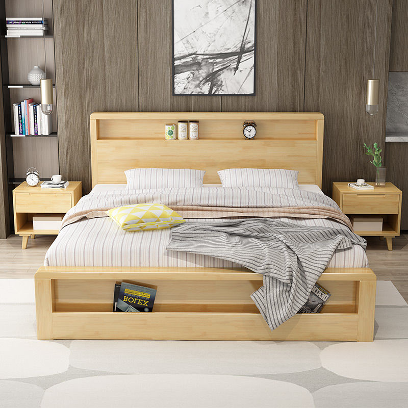 北歐加厚實木床雙人床主臥高箱床現代簡約單人原木床軟包婚床家具