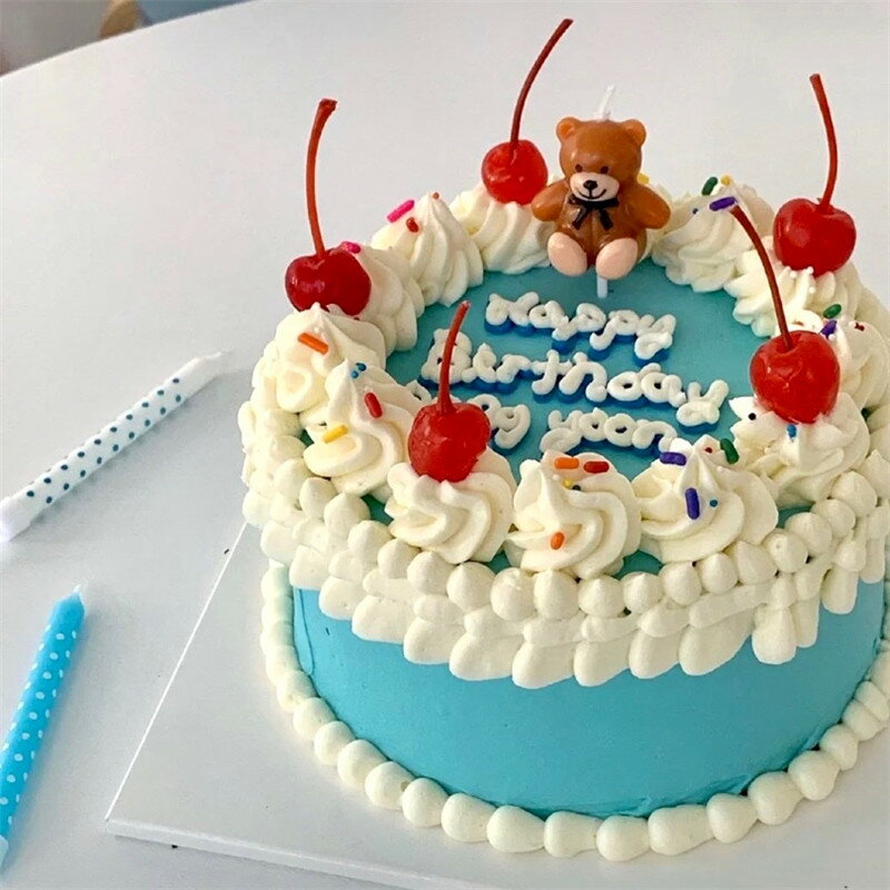 ins風生日小熊蠟燭泰迪熊蛋糕插件兒童寶寶派對裝飾拍照道具