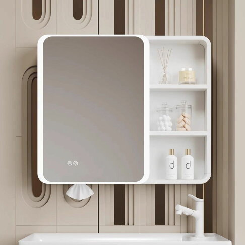 全館8折 鏡櫃 浴室鏡櫃 壁掛式鏡櫃 帕思瑞太空鋁小戶型圓弧浴室鏡柜智能除霧衛生間美妝收納儲物柜全館8折 鏡櫃 浴室鏡櫃 壁掛式鏡櫃特惠/可開發票 0