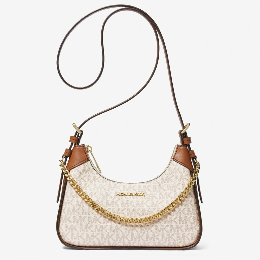 MICHAEL KORS 經典老花肩背/斜背兩用包 腋下包 防刮PVC皮革 側/肩揹包 M76186 白色MK(現貨)▶指定Outlet商品5折起☆現貨【送禮首選★APP下單點數4倍送】
