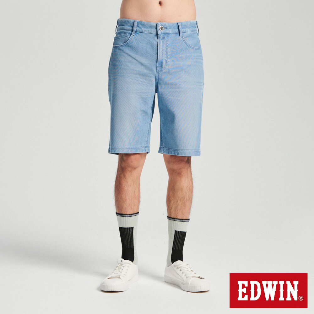 EDWIN 冰河玉 迦績JERSEYS 寬丹寧短褲-男款 漂淺藍