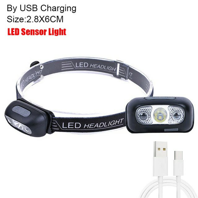 【日本代購】便攜式迷你 LED 頭燈 USB 充電人體運動感應頭燈戶外露營釣魚燈強力手電筒頭燈