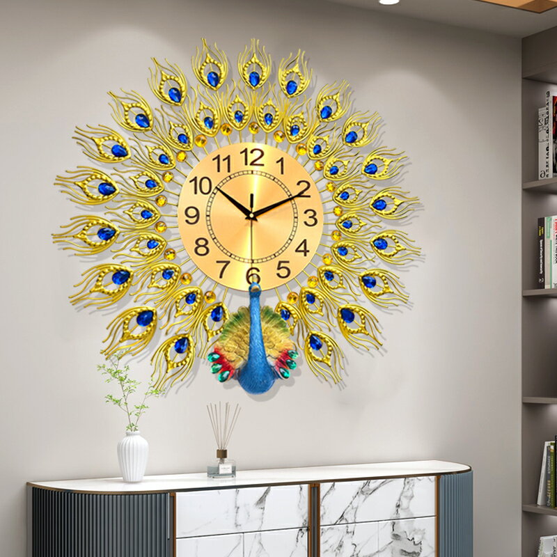 餐桌孔雀鐘表掛鐘客廳家用時尚創意掛表現代簡約個性裝飾時鐘掛墻