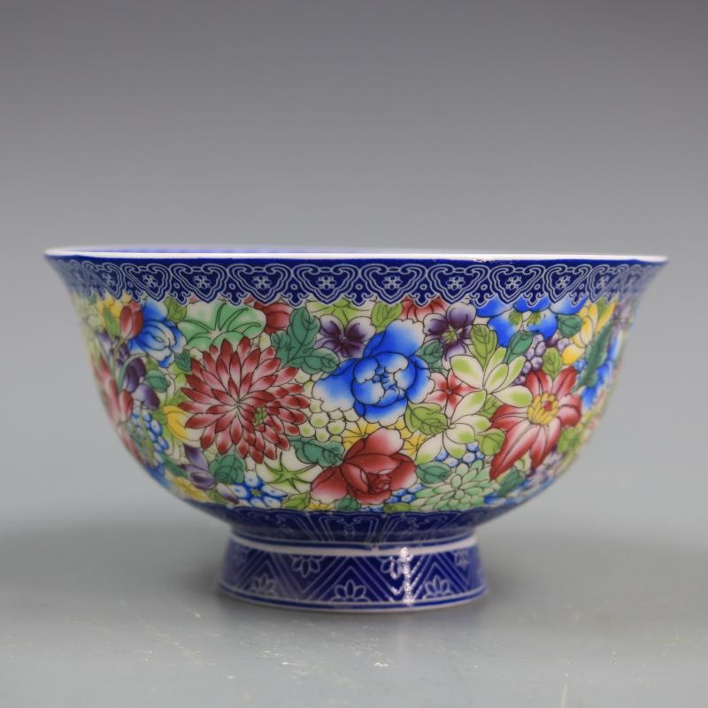 清乾隆青花鬥彩粉彩小號萬花碗 家居用品老貨 仿古瓷器 古董古玩