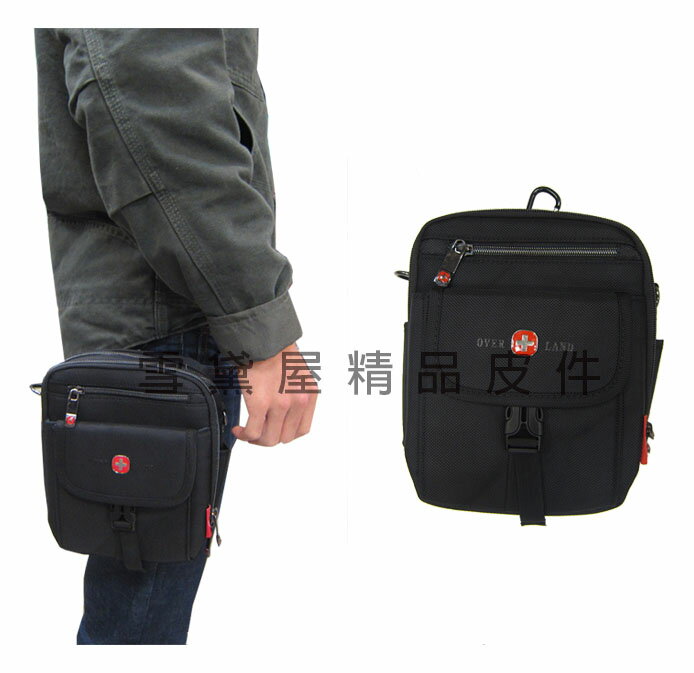 ~雪黛屋~OVER-LAND 腰掛式9寸手機超大容量主袋+外袋共四層附長背帶防水尼龍T5241