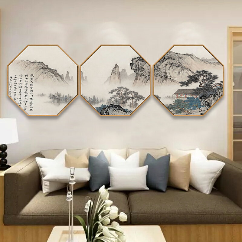 心經畫 心經掛畫 壁畫 裝飾畫新中式八邊形望雲樓風景裝飾畫客廳玄關書房臥室走廊山水掛畫壁畫