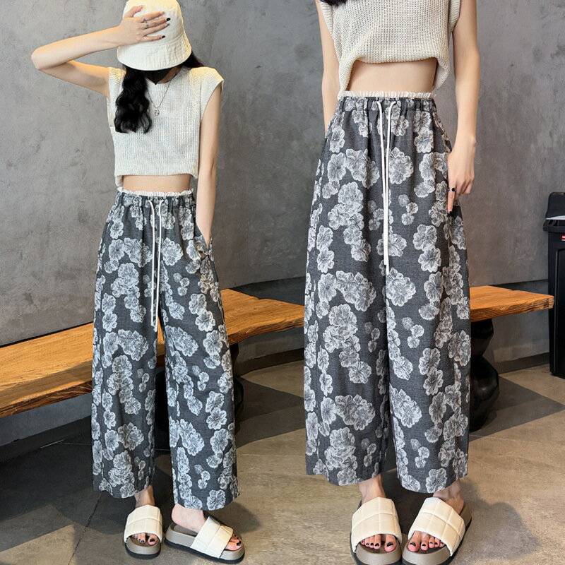 現貨+預購 女高腰冰絲長褲天絲寬褲顯瘦薄款垂感直筒褲休閒西裝褲-寬鬆復古緹花74ls38【獨家進口】【米蘭精品】