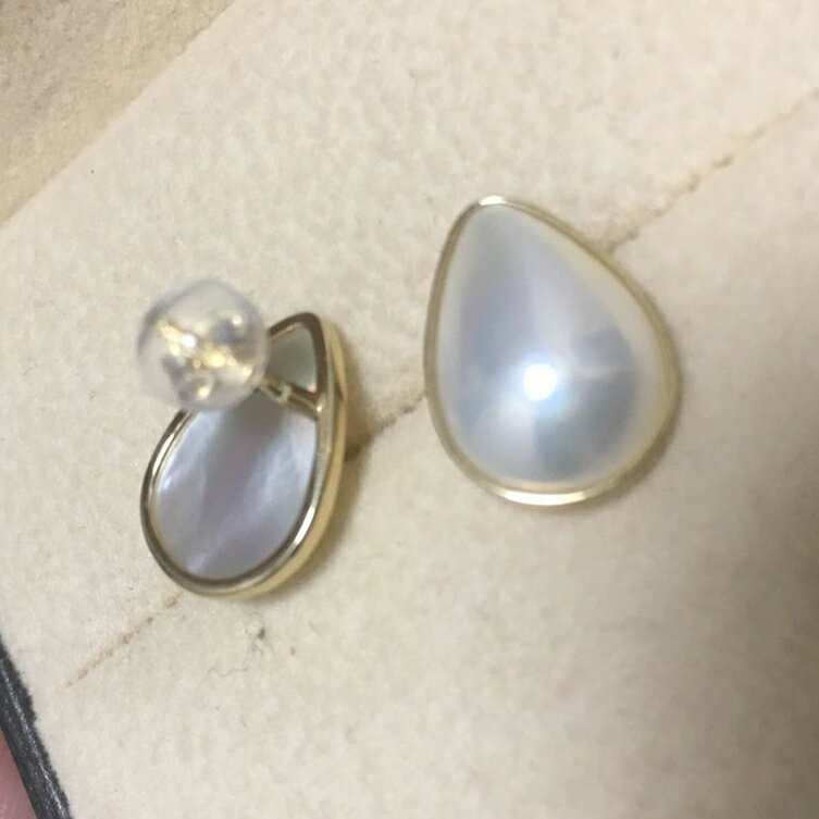 18K金水滴馬貝耳環耳釘白色極光炫彩水滴形馬貝天然海水 3