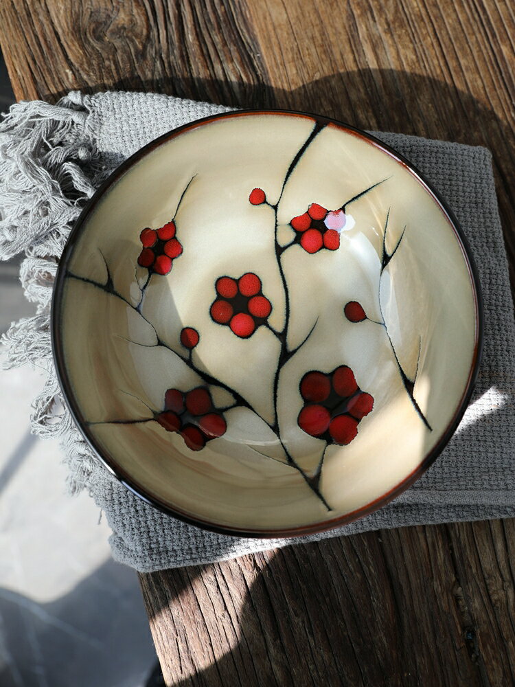 日式和風手繪梅花陶瓷餐具 小炒菜盤子 麵碗湯碗 釉下彩創意