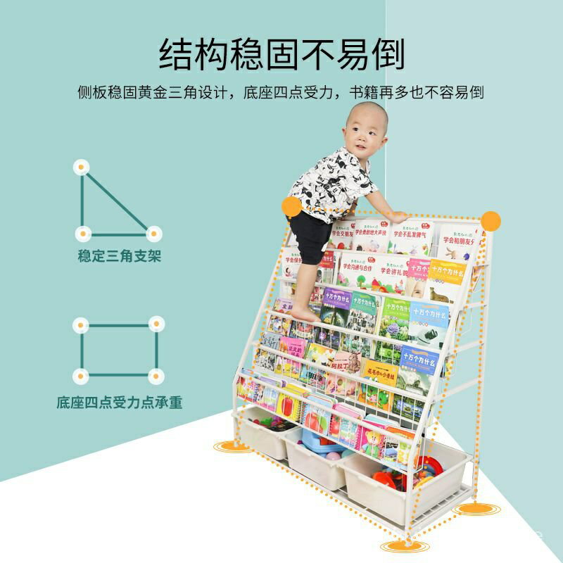 兒童書架置物架寶寶玩具收納整理架多功能簡易書架鐵藝放書收納架