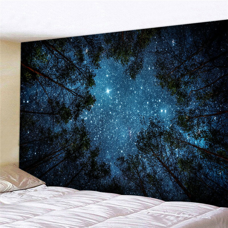ins北歐墻壁裝飾掛毯床頭臥室背景布森林星空壁畫免打孔超大掛布
