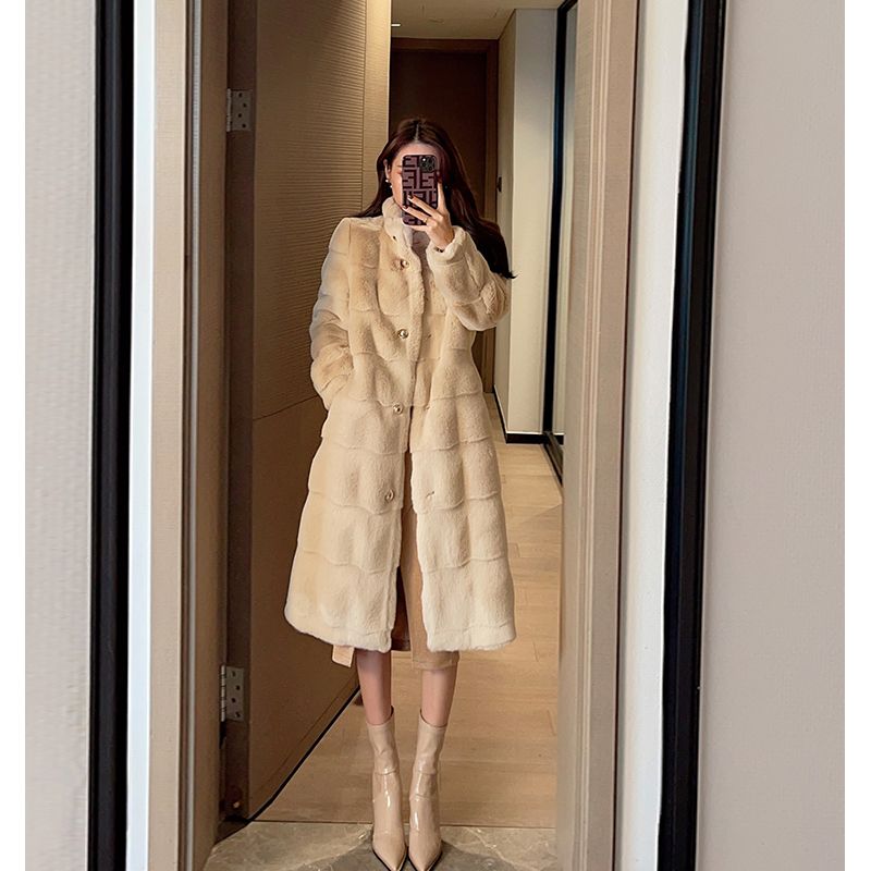 大衣女2020年韓版新款秋冬氣質皮草精仿水貂絨毛呢外套中長款