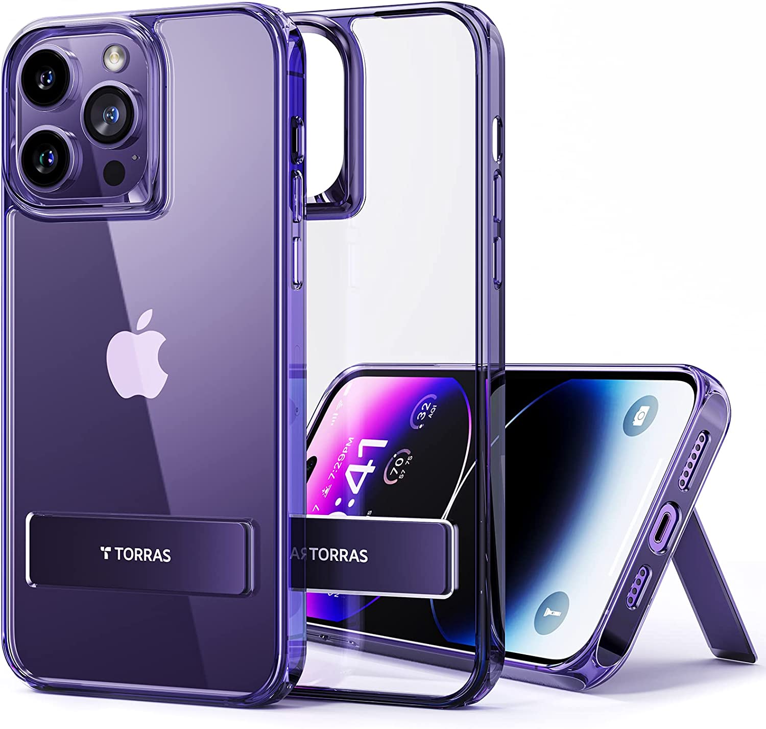【現貨】TORRAS 手機殼 X-SHOCK防震墊 附帶支架 iPhone 14 Pro 紫色