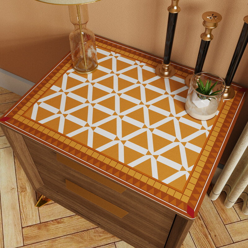 輕奢復古皮革桌家用印花PVC桌布ins風格子床頭柜皮革防水歐式北歐