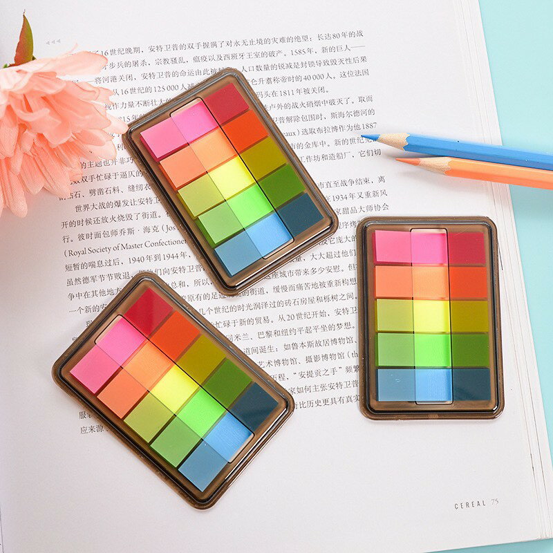 台灣現貨｜韓國抽拉式盒裝 可撕便利貼紙 螢光色便籤紙 便簽本指示標記貼｜丹丹悅生活 2