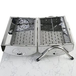 不鏽鋼炭烤肉爐 便捷式燒烤爐 木炭折疊式雙面圓筒形手提燒烤爐