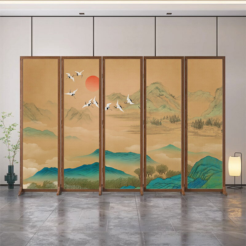 新中式實木屏風隔斷客廳玄關折疊移動辦公室古典山水雙面折屏/屏風/擋風屏/隔斷屏/遮擋屏/折疊屏/玄關屏風/客廳屏風