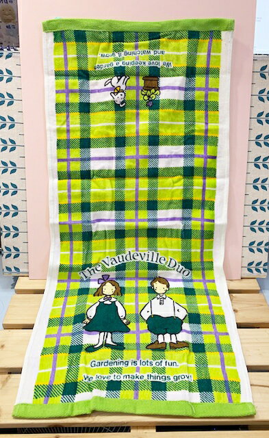 【震撼精品百貨】The Vaudeville Duo 艾帝Eddy & 艾咪Emmy 三麗鷗長毛巾/浴巾-綠格#18071 震撼日式精品百貨