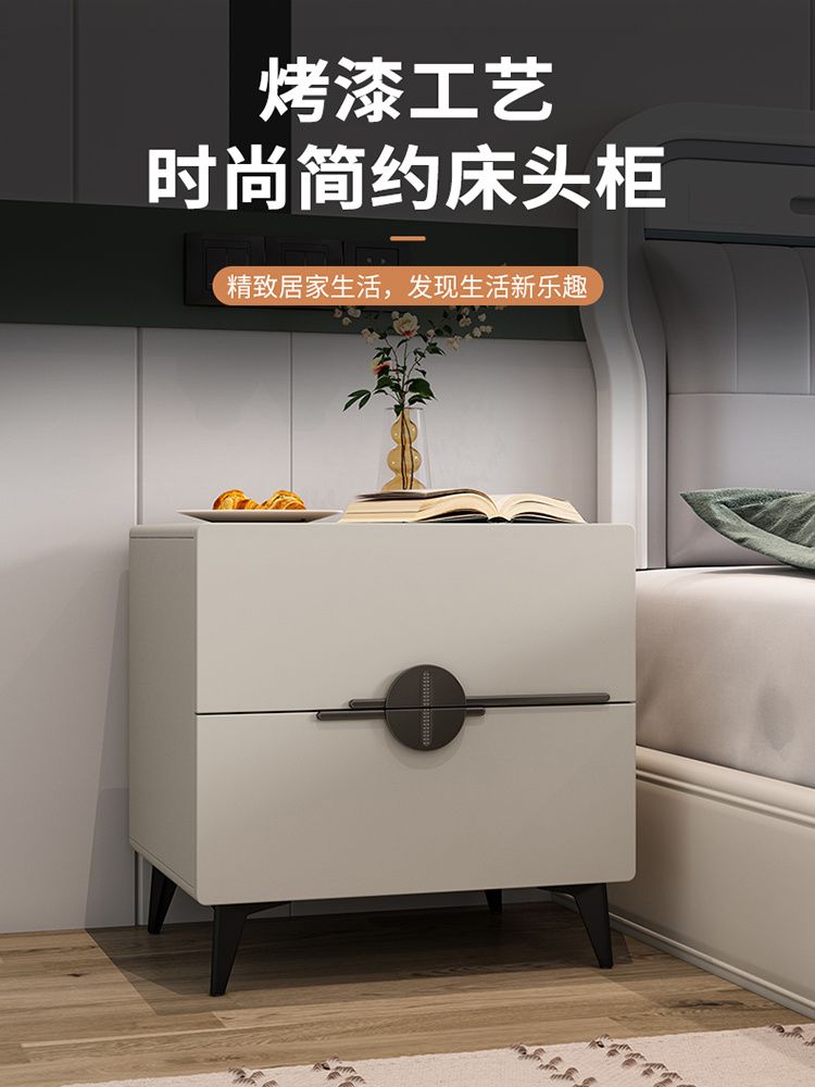 免運 附發票 床頭櫃 保險櫃 保險箱 小型床頭櫃 收納櫃 置物櫃2024新款烤漆床頭櫃簡約現代臥室家用輕奢風儲物櫃實木抽屜意式