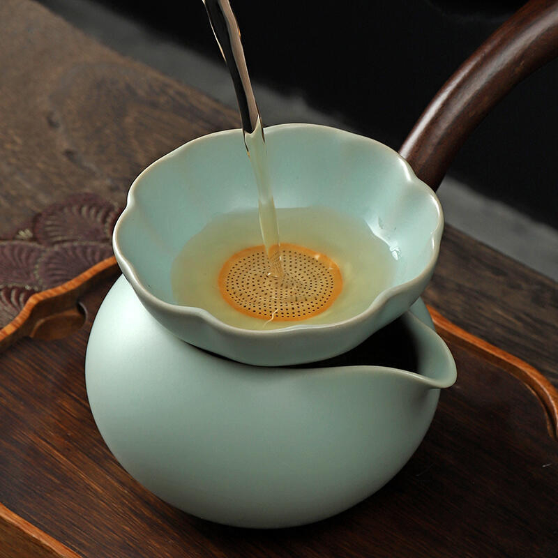 【免運】功夫茶具 分茶器 茶杯 汝窯陶瓷公道杯 開片一體過濾網 茶漏鬥天青茶海勻茶公杯茶具配件