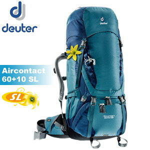【Deuter 德國 女款 Aircontact 60+10 SL 拔熱式透氣背包《湖綠/藍》】3320416/雙肩後背包