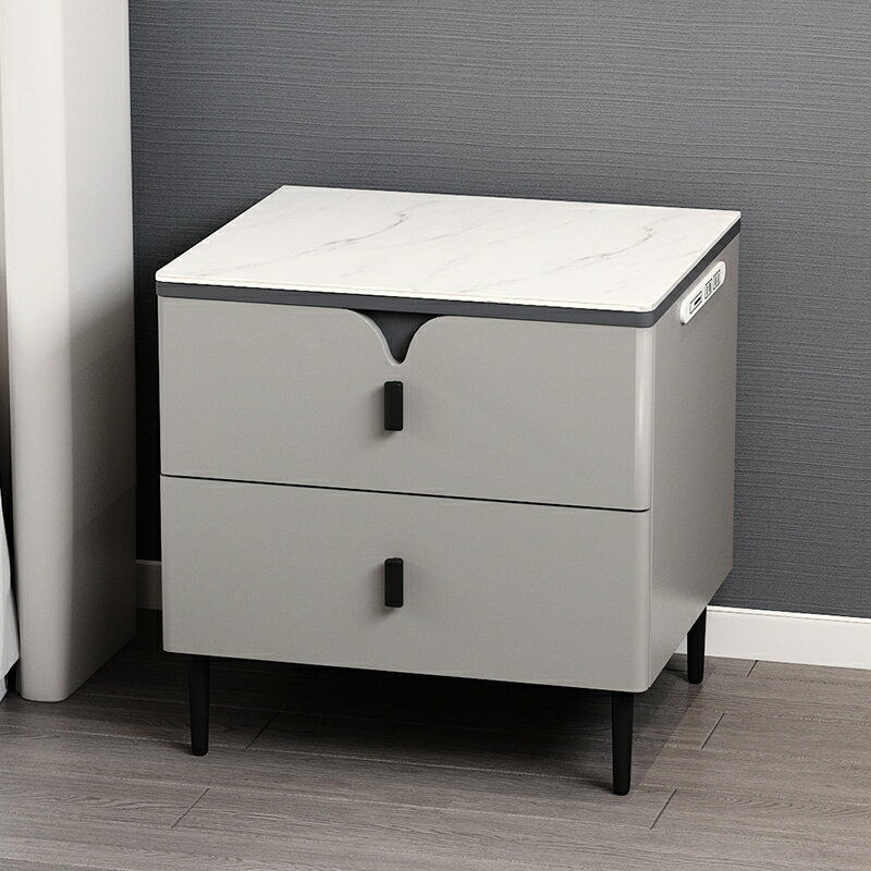免運 智能床頭櫃usb 智能 充簡約現代輕奢巖板實木玻璃床邊柜儲物柜收納 0