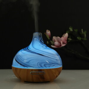 超聲波透光效果花瓶玻璃木紋香薰機新品禮品七彩迷你加濕器香薰機