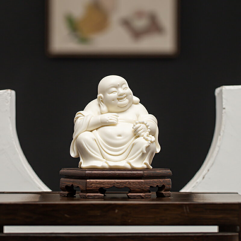 精品創意白瓷招財彌勒佛佛像家居裝飾擺件新中式客廳玄關笑佛擺設