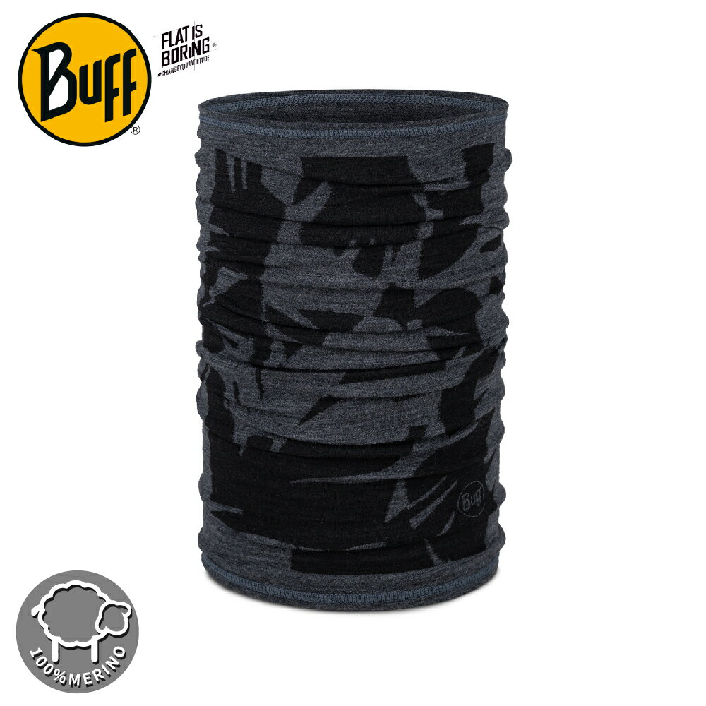 【BUFF 西班牙 舒適印花 125gsm美麗諾羊毛頭巾《灰黑斑紋》】134685/圍脖/帽子/口罩/圍巾/眼罩