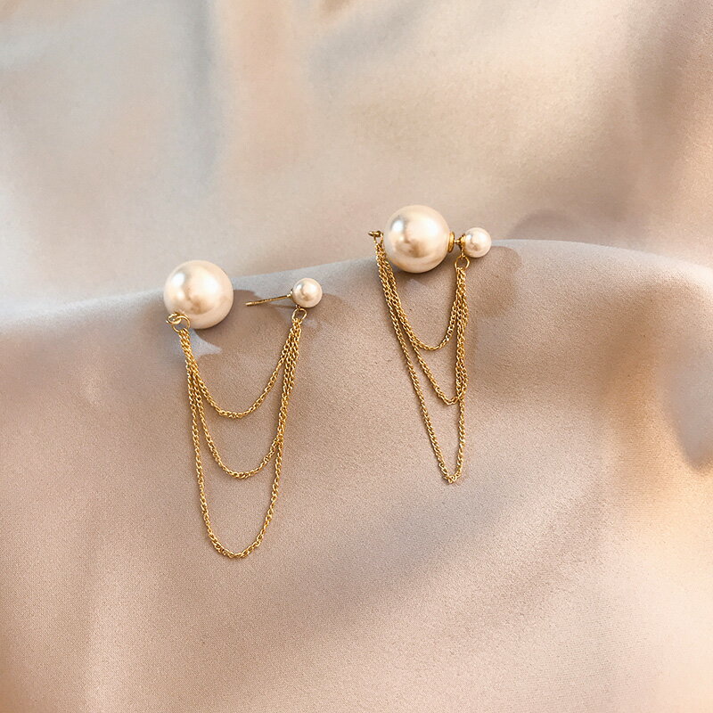 韓版大珍珠耳環女超仙流蘇鏈個性時尚耳飾網紅耳釘大氣潮人飾品