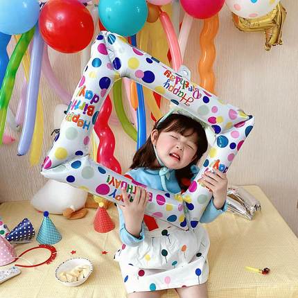 ins韓國網紅相框印花氣球生日快樂合照拍照道具寶寶派對鋁膜裝飾