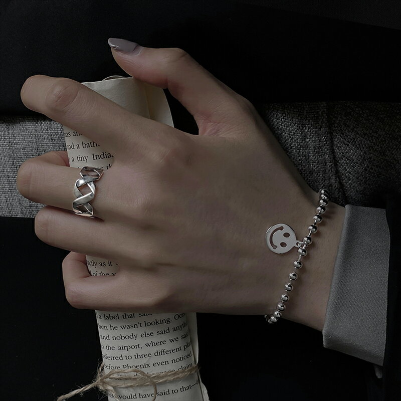 925純銀交叉戒指女ins潮個性復古寬麻花食指戒冷淡風時尚開口指環 1